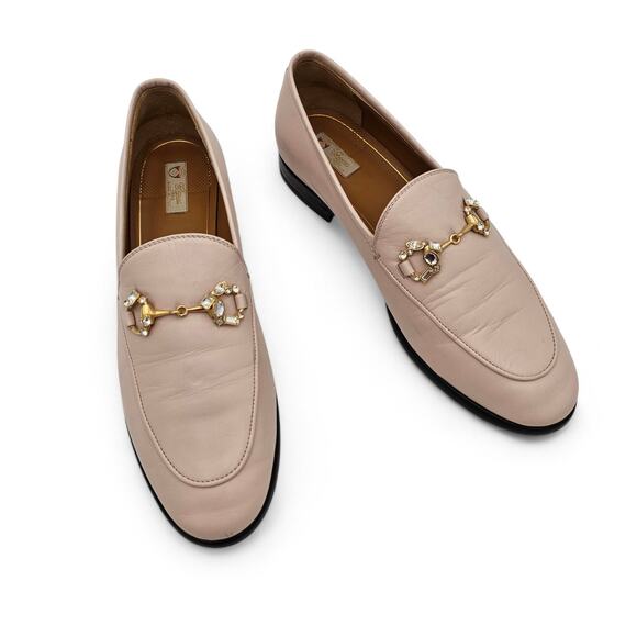 Gucci Jordaan Horsebit Slip On Loafer Pink Leather Crystal Size 38.5 US 8.5 - Picture 1 of 13